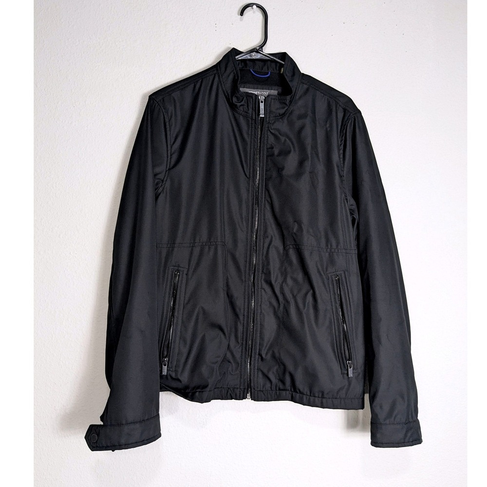 Kenneth Cole Reaction Mens Black Full Zip Mesh Lined Mock Neck Jacket Small